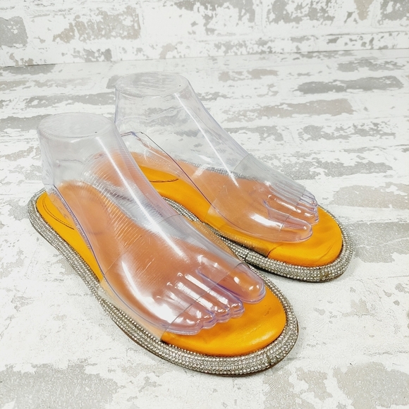 Schutz Alicina Slide in Bright Tangerine Orange Silver Crystal Sandal E205 - Picture 4 of 14